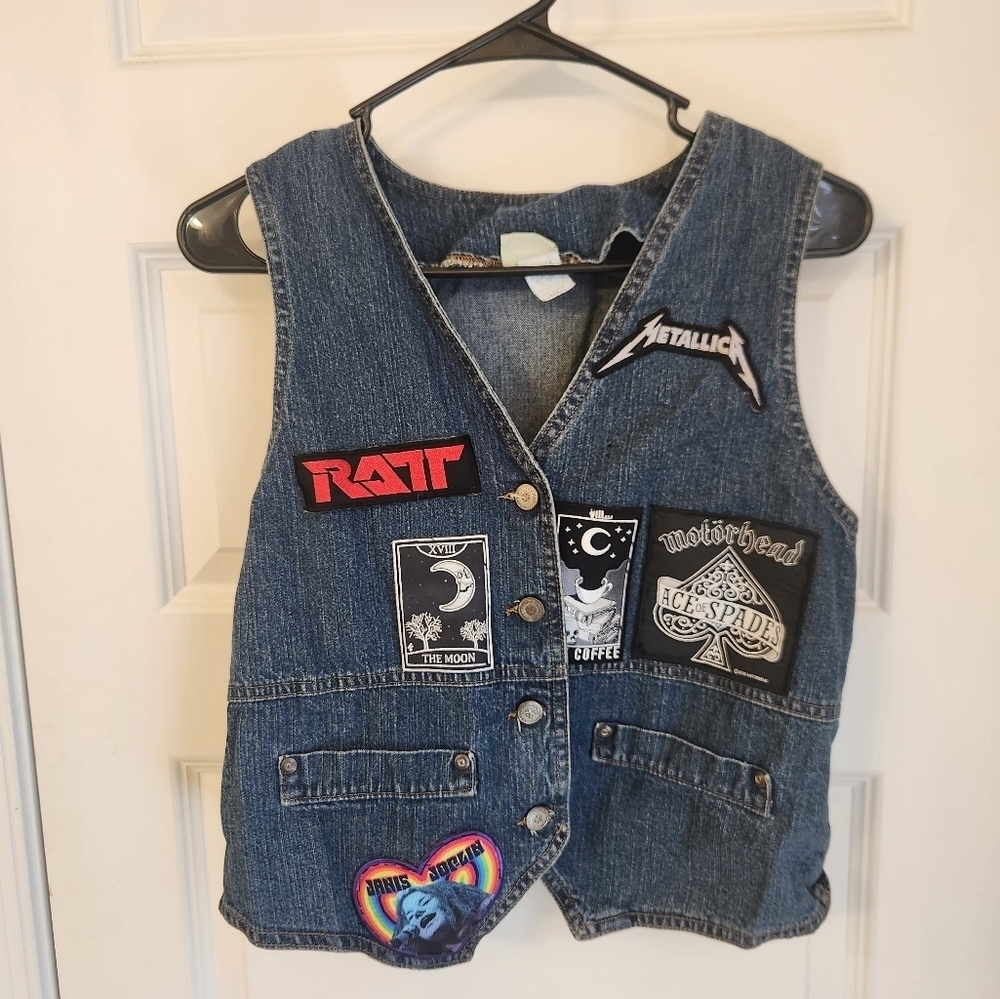Vtg Vivaldi Womens Jean Vest Size S Metallica Rock Ratt Janis Joplin Cotton READ